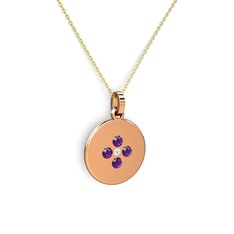 Gardenia Çiçek Kolye - Swarovski ve ametist 8 ayar rose altın kolye (40 cm altın rolo zincir) #1ozm77e