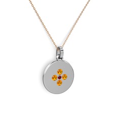 Garnet ve sitrin 14 ayar beyaz altın kolye (40 cm rose altın rolo zincir)