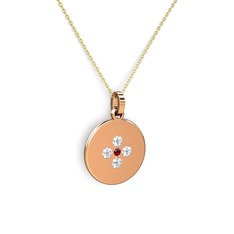 Gardenia Çiçek Kolye - Garnet ve pırlanta 8 ayar rose altın kolye (0.44 karat, 40 cm altın rolo zincir) #1pk9mjy