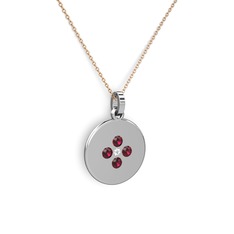 Pırlanta ve rodolit garnet 18 ayar beyaz altın kolye (0.036 karat, 40 cm rose altın rolo zincir)