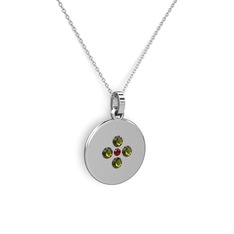 Gardenia Çiçek Kolye - Garnet ve peridot 18 ayar beyaz altın kolye (40 cm beyaz altın rolo zincir) #1rqpsws