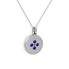 Peridot ve lab safir 925 ayar gümüş kolye (40 cm beyaz altın rolo zincir)