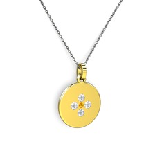 Sitrin ve swarovski 18 ayar altın kolye (40 cm gümüş rolo zincir)