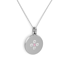 Gardenia Çiçek Kolye - Pembe kuvars ve swarovski 8 ayar beyaz altın kolye (40 cm gümüş rolo zincir) #1voaoog