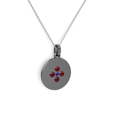 Lab safir ve garnet 925 ayar siyah rodyum kaplama gümüş kolye (40 cm gümüş rolo zincir)