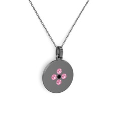 Siyah zirkon ve pembe kuvars 925 ayar siyah rodyum kaplama gümüş kolye (40 cm gümüş rolo zincir)