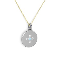 Gardenia Çiçek Kolye - Akuamarin ve swarovski 8 ayar beyaz altın kolye (40 cm altın rolo zincir) #1xymhht