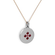 Kök yakut ve garnet 18 ayar beyaz altın kolye (40 cm rose altın rolo zincir)