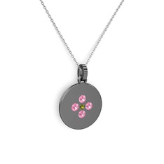 Gardenia Çiçek Kolye - Peridot ve pembe kuvars 925 ayar siyah rodyum kaplama gümüş kolye (40 cm beyaz altın rolo zincir) #36abed