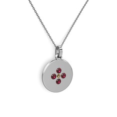 Dumanlı kuvars ve rodolit garnet 18 ayar beyaz altın kolye (40 cm gümüş rolo zincir)