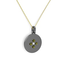 Gardenia Çiçek Kolye - Swarovski ve peridot 925 ayar siyah rodyum kaplama gümüş kolye (40 cm gümüş rolo zincir) #3jm70u