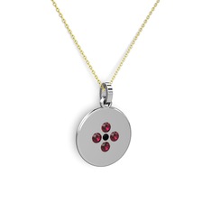 Gardenia Çiçek Kolye - Siyah zirkon ve rodolit garnet 14 ayar beyaz altın kolye (40 cm gümüş rolo zincir) #53od10