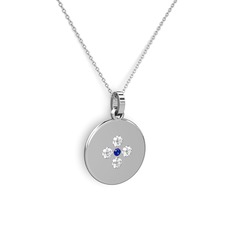 Lab safir ve swarovski 14 ayar beyaz altın kolye (40 cm gümüş rolo zincir)