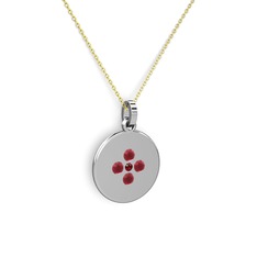 Garnet ve kök yakut 18 ayar beyaz altın kolye (40 cm altın rolo zincir)