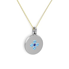 Lab safir ve akuamarin 925 ayar gümüş kolye (40 cm gümüş rolo zincir)