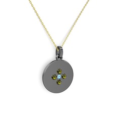 Akuamarin ve peridot 925 ayar siyah rodyum kaplama gümüş kolye (40 cm altın rolo zincir)
