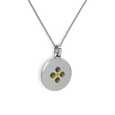 Gardenia Çiçek Kolye - Sitrin ve peridot 14 ayar beyaz altın kolye (40 cm gümüş rolo zincir) #7c1wcd