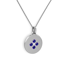Pırlanta ve lab safir 14 ayar beyaz altın kolye (0.036 karat, 40 cm gümüş rolo zincir)