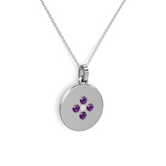 Gardenia Çiçek Kolye - Beyaz zirkon ve ametist 8 ayar beyaz altın kolye (40 cm beyaz altın rolo zincir) #7q4szd
