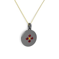 Gardenia Çiçek Kolye - Sitrin ve garnet 925 ayar siyah rodyum kaplama gümüş kolye (40 cm altın rolo zincir) #8iml70