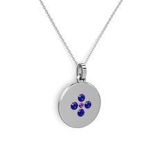 Ametist ve lab safir 8 ayar beyaz altın kolye (40 cm gümüş rolo zincir)