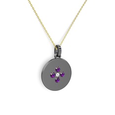 Gardenia Çiçek Kolye - Swarovski ve ametist 925 ayar siyah rodyum kaplama gümüş kolye (40 cm gümüş rolo zincir) #9lkdkz