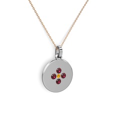 Sitrin ve rodolit garnet 14 ayar beyaz altın kolye (40 cm rose altın rolo zincir)