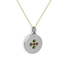 Gardenia Çiçek Kolye - Garnet ve peridot 925 ayar gümüş kolye (40 cm altın rolo zincir) #a14ns3