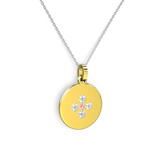Gardenia Çiçek Kolye - Pembe kuvars ve pırlanta 925 ayar altın kaplama gümüş kolye (0.44 karat, 40 cm beyaz altın rolo zincir) #a8257t