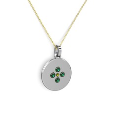 Peridot ve yeşil kuvars 18 ayar beyaz altın kolye (40 cm altın rolo zincir)