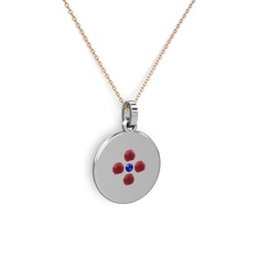 Lab safir ve kök yakut 18 ayar beyaz altın kolye (40 cm rose altın rolo zincir)