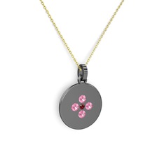 Gardenia Çiçek Kolye - Garnet ve pembe kuvars 925 ayar siyah rodyum kaplama gümüş kolye (40 cm gümüş rolo zincir) #b452pg