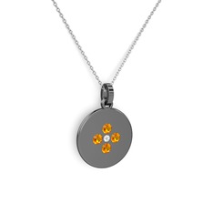 Swarovski ve sitrin 925 ayar siyah rodyum kaplama gümüş kolye (40 cm beyaz altın rolo zincir)