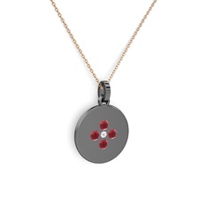 Swarovski ve kök yakut 925 ayar siyah rodyum kaplama gümüş kolye (40 cm rose altın rolo zincir)