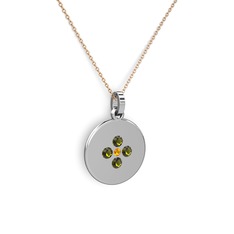 Sitrin ve peridot 18 ayar beyaz altın kolye (40 cm rose altın rolo zincir)