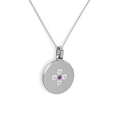 Ametist ve swarovski 8 ayar beyaz altın kolye (40 cm gümüş rolo zincir)
