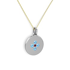 Garnet ve akuamarin 18 ayar beyaz altın kolye (40 cm altın rolo zincir)