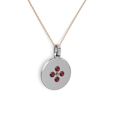 Dumanlı kuvars ve rodolit garnet 14 ayar beyaz altın kolye (40 cm rose altın rolo zincir)