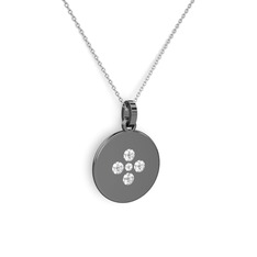 Gardenia Çiçek Kolye - Swarovski ve pırlanta 925 ayar siyah rodyum kaplama gümüş kolye (0.44 karat, 40 cm beyaz altın rolo zincir) #h4mfv9