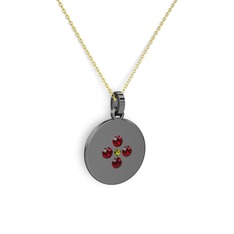 Gardenia Çiçek Kolye - Peridot ve garnet 925 ayar siyah rodyum kaplama gümüş kolye (40 cm altın rolo zincir) #hum4vy