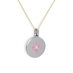 Swarovski ve pembe kuvars 8 ayar beyaz altın kolye (40 cm altın rolo zincir)