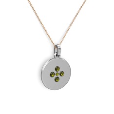 Peridot 18 ayar beyaz altın kolye (40 cm rose altın rolo zincir)