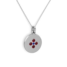 Lab safir ve garnet 18 ayar beyaz altın kolye (40 cm beyaz altın rolo zincir)