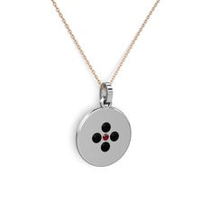 Garnet ve siyah zirkon 14 ayar beyaz altın kolye (40 cm gümüş rolo zincir)