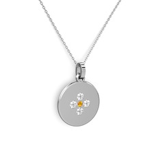 Sitrin ve swarovski 8 ayar beyaz altın kolye (40 cm gümüş rolo zincir)