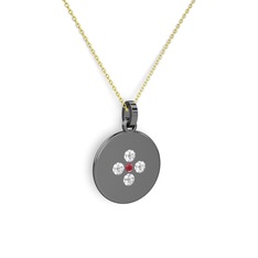Gardenia Çiçek Kolye - Kök yakut ve swarovski 925 ayar siyah rodyum kaplama gümüş kolye (40 cm altın rolo zincir) #o0vbwk