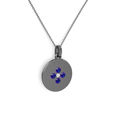 Gardenia Çiçek Kolye - Swarovski ve lab safir 925 ayar siyah rodyum kaplama gümüş kolye (40 cm gümüş rolo zincir) #obf57a