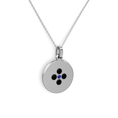 Lab safir ve siyah zirkon 8 ayar beyaz altın kolye (40 cm gümüş rolo zincir)