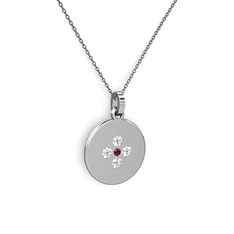Garnet ve pırlanta 18 ayar beyaz altın kolye (0.44 karat, 40 cm gümüş rolo zincir)