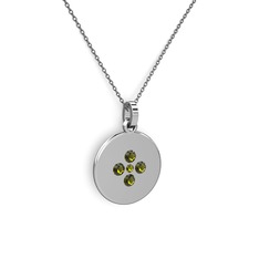 Gardenia Çiçek Kolye - Peridot 14 ayar beyaz altın kolye (40 cm gümüş rolo zincir) #r3dz4c